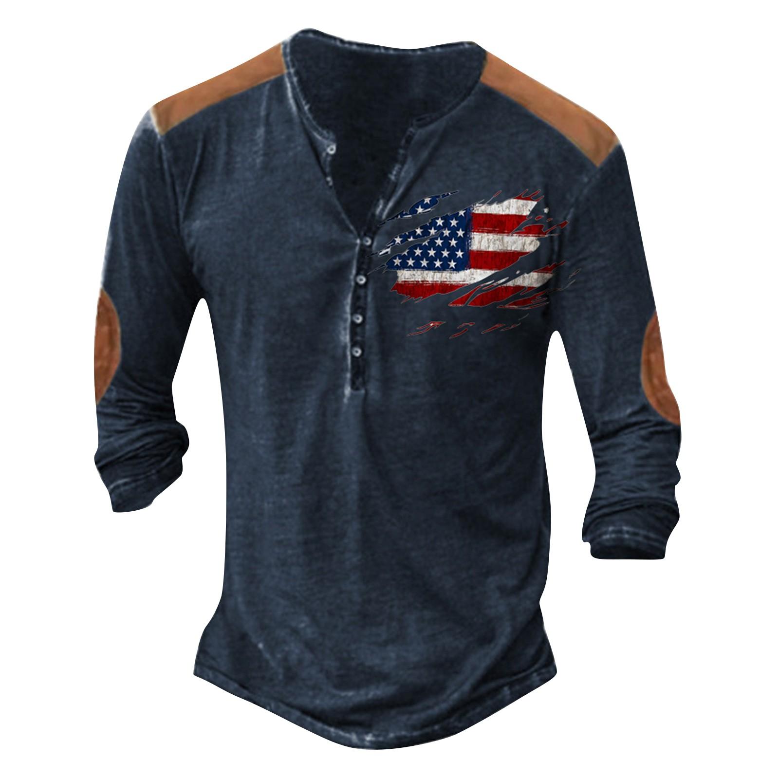 

Мужская футболка с принтом на открытом воздухе, свободный топ с длинными рукавами на пуговицах в стиле ретро XL тёмно-синий