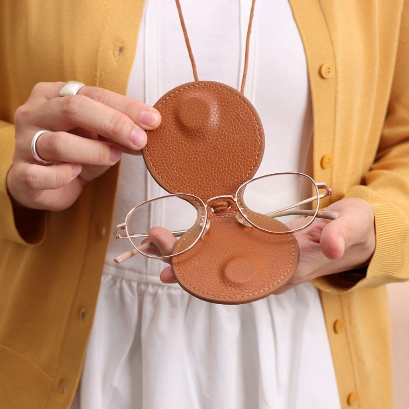 New niche design leather neck glasses bag texture accessories decorative pendant convenient magnetic sunglasses storage clip