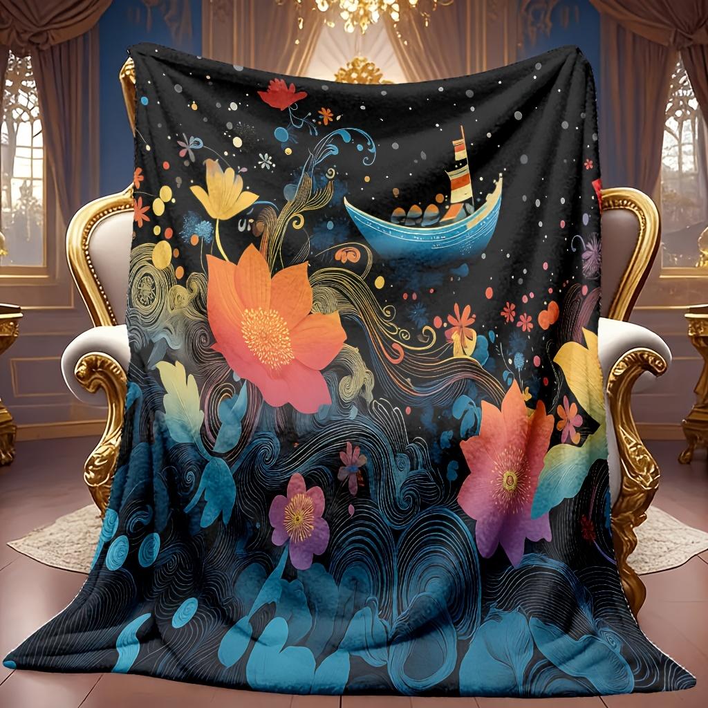 A Cozy, Dreamy Floral-Themed Fleece Blanket with Soft, High-Definition Digital Printing. It'S a Cooling Blanket Suitable for All Seasons, Making It a