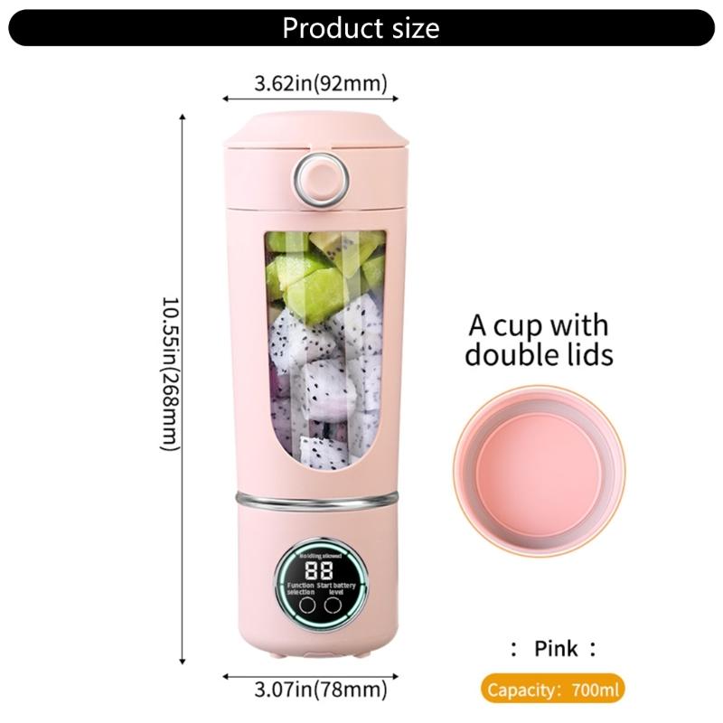 700ml Smoothie Blender Portable USB Rechargeable Juicer with High Speed Motor Mixing Cup for Protein Shakes and Juices
