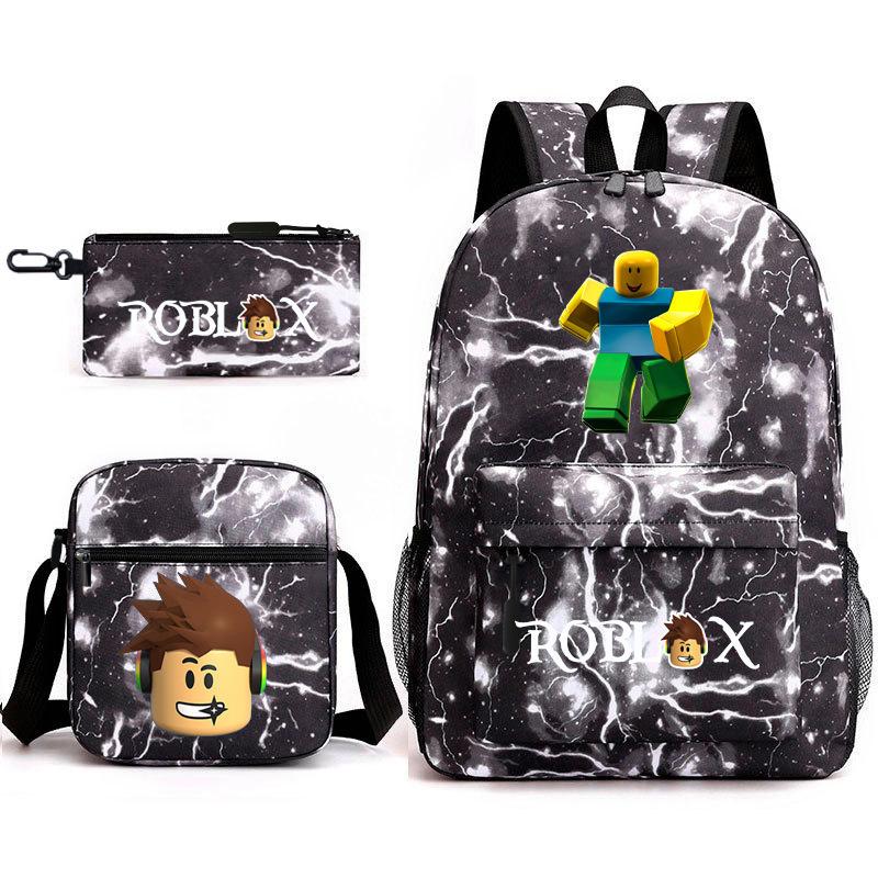 Mochila escolar de grande capacidade com alça de ombro; conjunto de estojo de lápis de três peças para estudante
