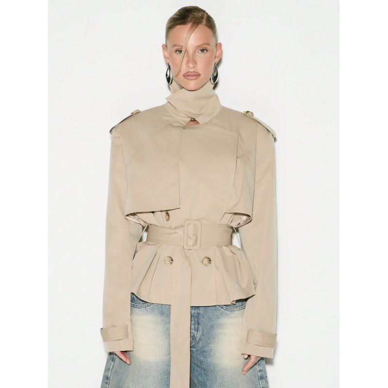 Womens Short Vintage Collar Trench Coat