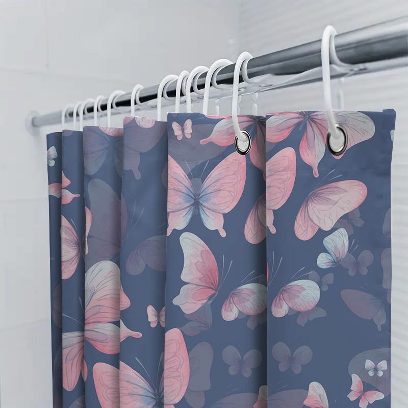 Butterfly Print Shower Curtain Blue Pink White Decorative Home Bath Bathroom Decoration Waterproof Rainproof Waterfall Flower So