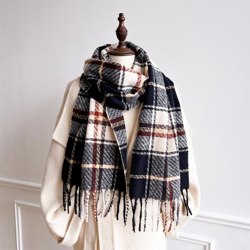 Luxury Winter Plaid Scarf for Women Men British Style Cashmere Scarves With Tassel  Christmas Female Winter Warm Clothing