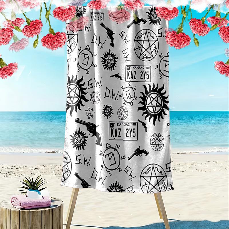 Pentagram Supernatural Print Beach Towel, Large Soft Quick Dry Towel for Beach Camping Swimming