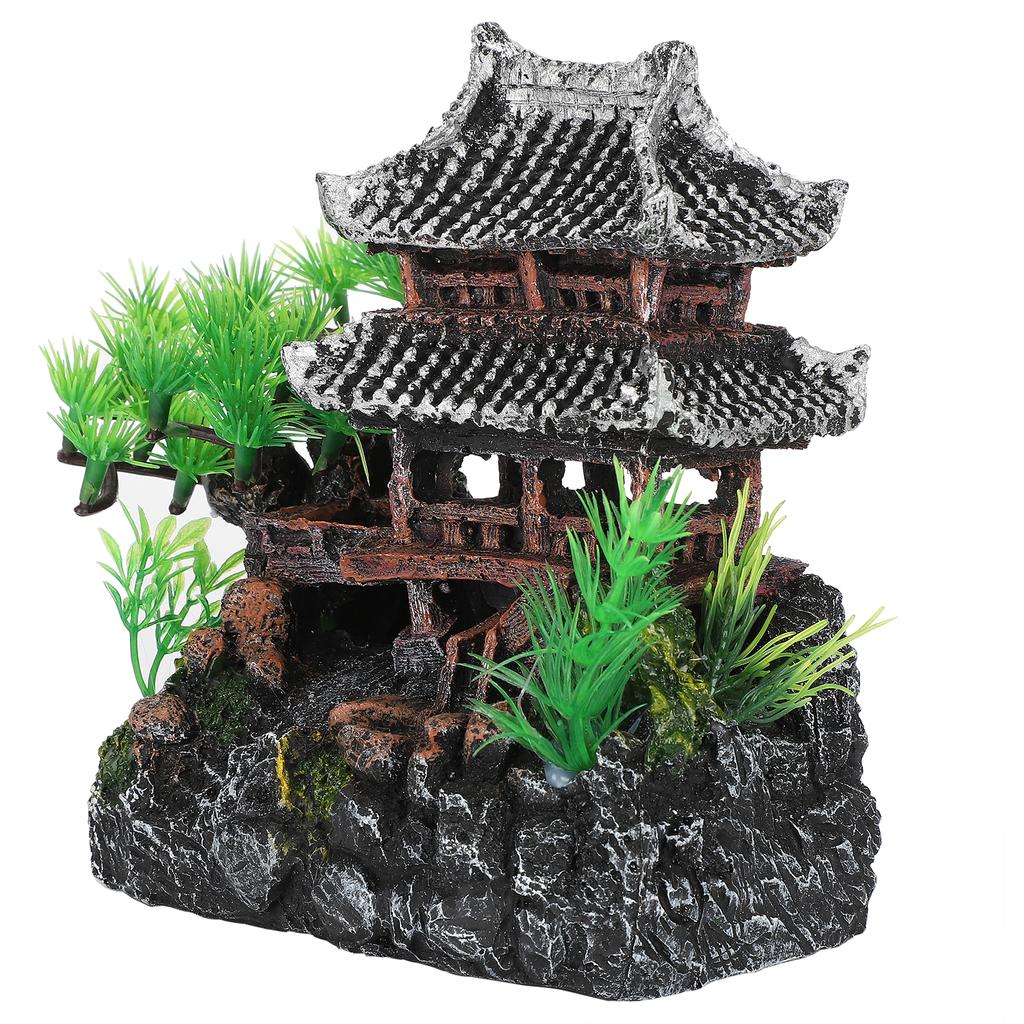 Artificial House Landscaping Decoration Smulation Mountain View Fish Tank Resin Cloud Crane House