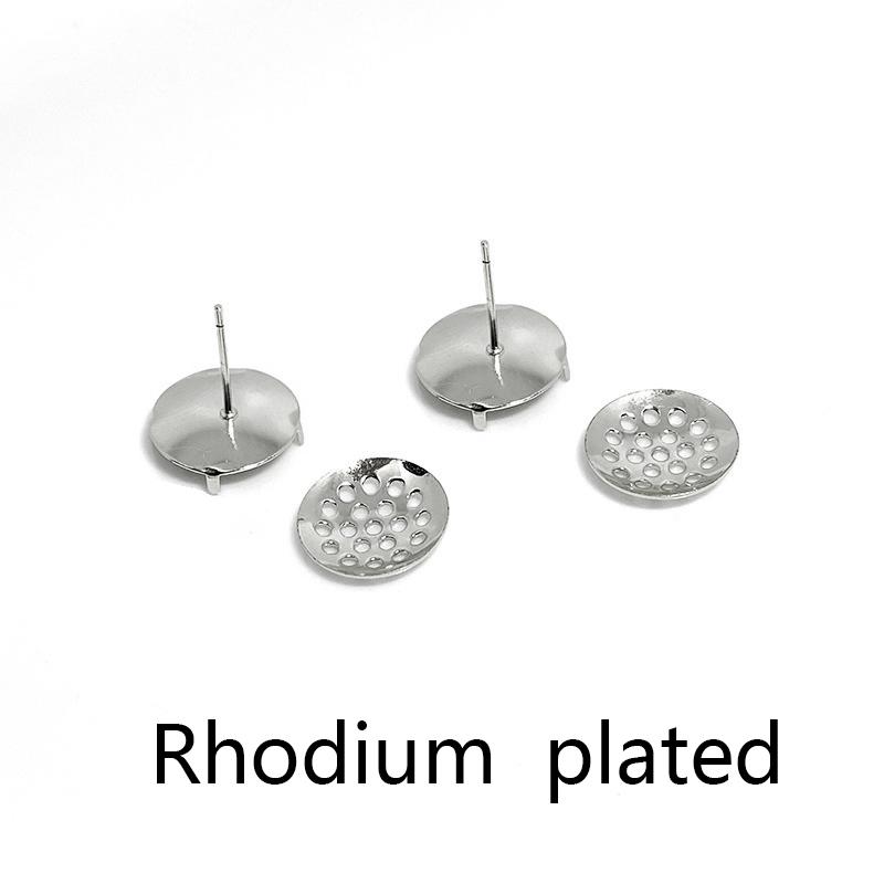 14K Gold Plated Combinable Round Stud Earring S925 Sterling Silver Needle Mesh Earrings Setting DIY Jewelry Making Findings