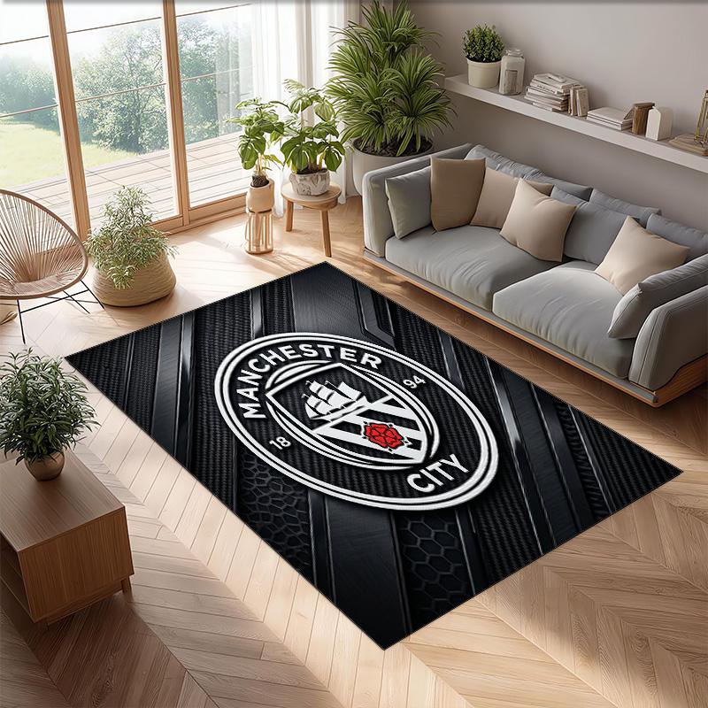 Manchester City Printed Flannel Area Rug Non Slip Soft Polyester Floor Carpet Indoor Decor Mat for Bedroom Living Room Sofa