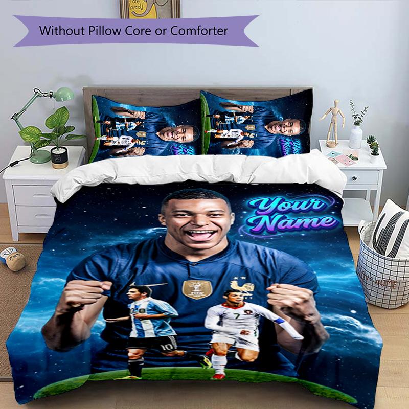3pcs M-Mbappe Cover Set - Personalized Name, HD Printed Bedding with 1 Cover and 2 Pillowcases - Perfect for Home Decor, Easy Care