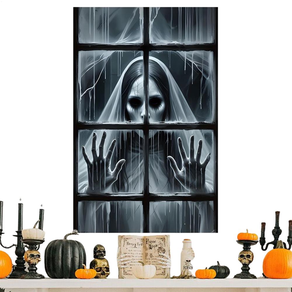 Halloween Window Cover Halloween Female Ghost Window Clings Holiday Door Poster Home Decor For Apartment Porch Outdoor Interior
