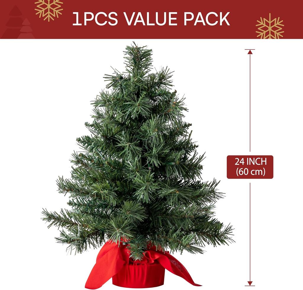 Small Tabletop Christmas Tree Multi-Color Lights Table Top Decorations Green Mini Lighted Xmas JOYFY 2FT LED 24 with for Kid Friendly Entertaining Fun