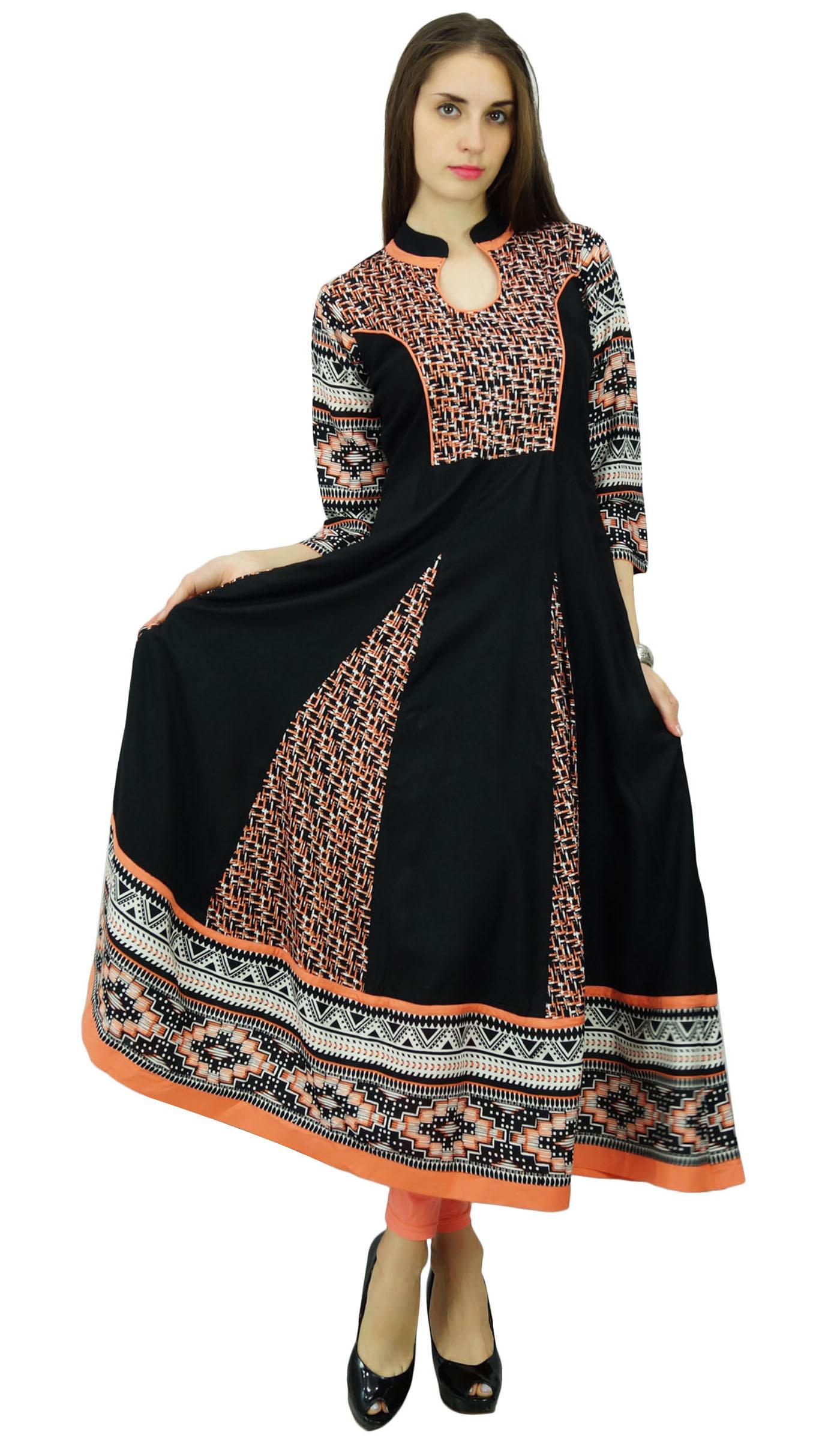 

Дизайнерська сукня з геометричним малюнком Phagun Kurta Rayon Anarkali Ethnic Kurti 8 чорний