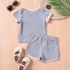 Boys Girls Ribbed Summer Outfit Set Toddler Short Sleeve T Shirt Shorts Children 2Pcs Clothes Sets Korean