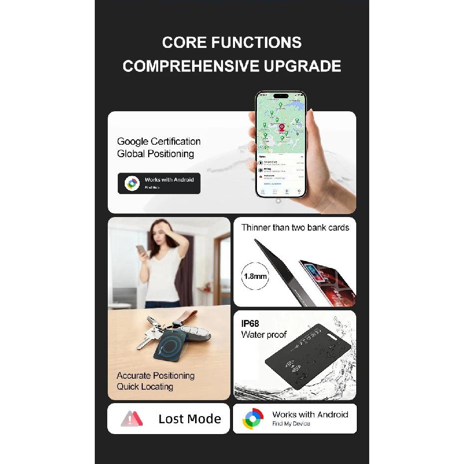 Ultra thin Global GPS Android Tracker Card wireless charging Waterproof Smart Wallet Tracker Card with Google Find My Device App