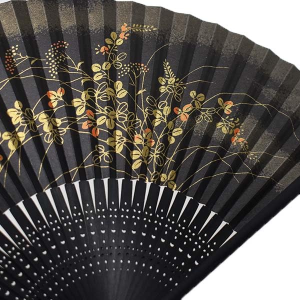 Kimono painted black dyed with carved black background with bush clover and butterfly [Stylish Iroha] High-quality fan, details, scented, design.