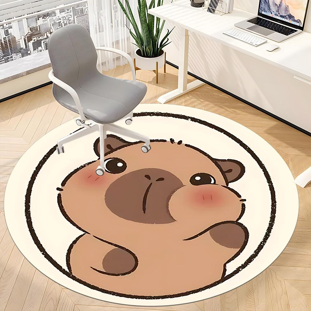 1PC Capybara Office Round Area Rug, Mat Suitable For Office, Under Office Chairs Bedroom Living Room Home Decor, Room Deco