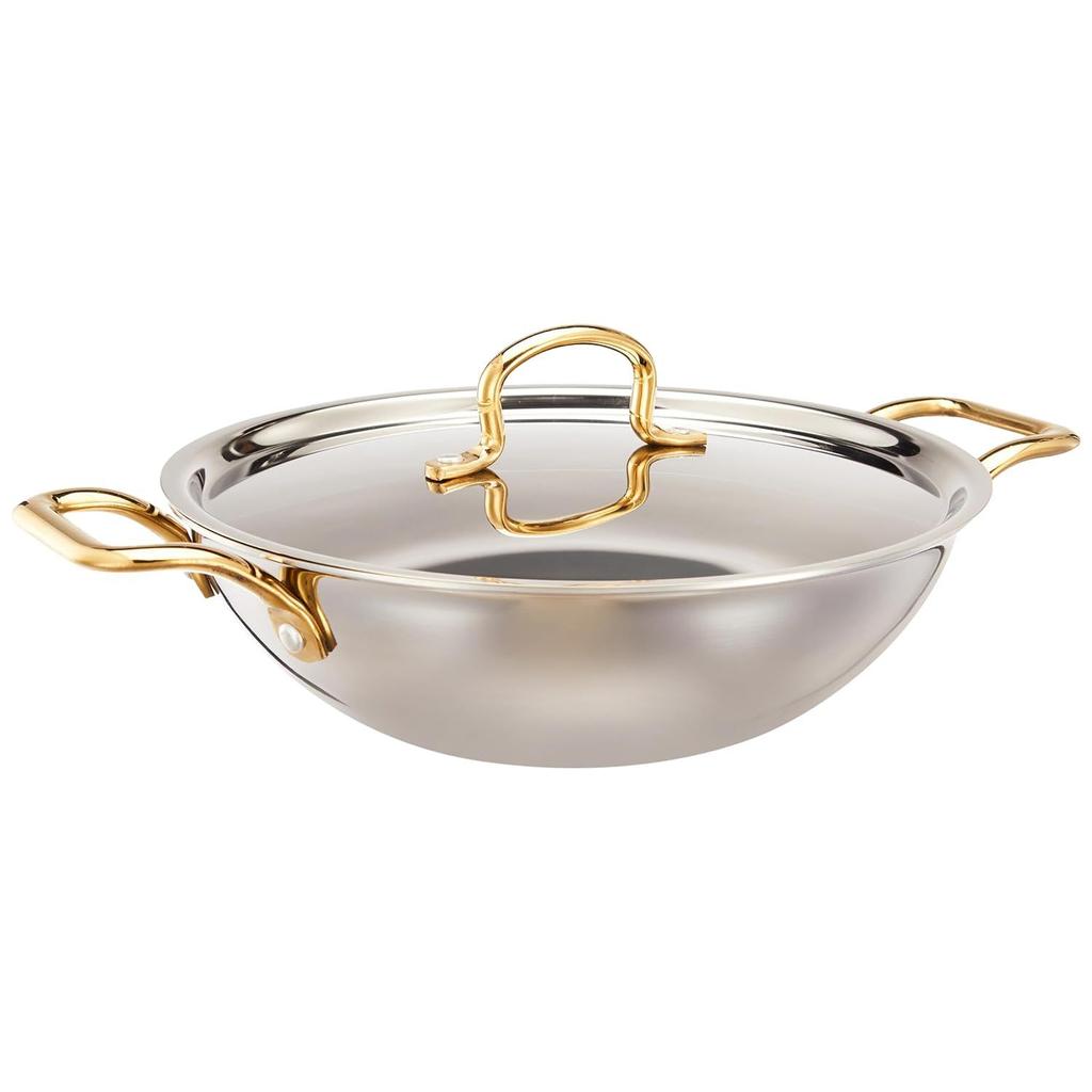 Stainless Steel Triply Kadai 24 Cm with Ss Lid and Pvd Coated Handles (Gold and Rose Gold Colour)
