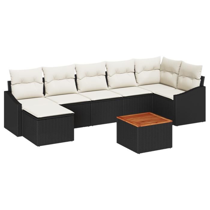 VidaXL Ensemble de Canapés de Jardin 8 pièces avec Coussins Noir Poly Rattan Acacia 3356528