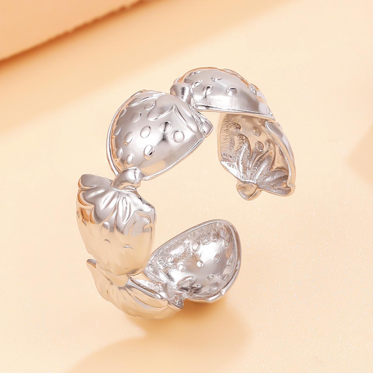 18K Gold Plated Strawberry Enamel Stainless Steel Ring for Women