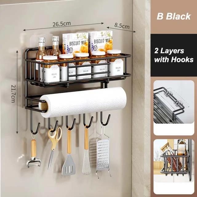 Kitchen Refrigerator Side Shelf Mmulti-functional Plastic Wrap Spice Bottles Storage Rack Kitchen Paper Tube Hanging Shelf