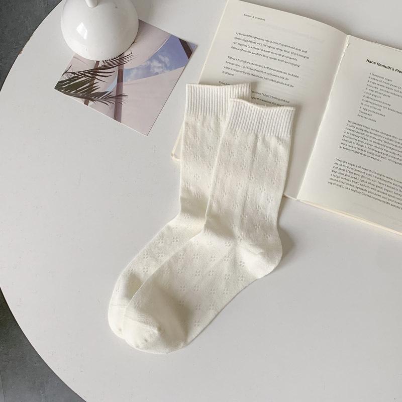 Female Spring and Summer Trend Casual All Match Pure Cotton Roll Edge Hollow Mesh Boneless in The Tube Stack Socks