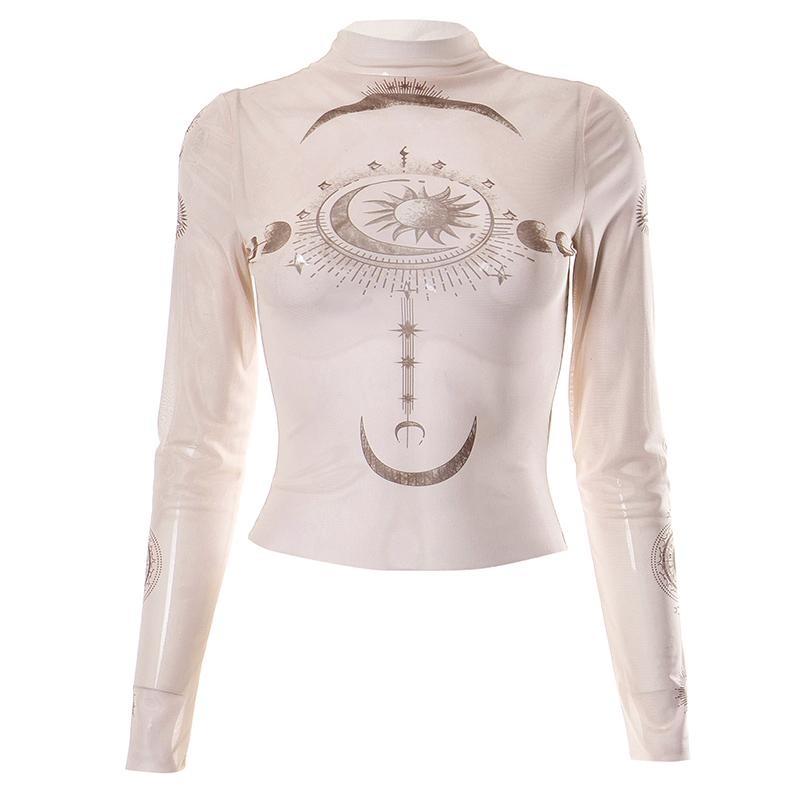 2KWEIRD Y2K Sexy Dantelă Plasă Transparent Tricouri Goth Imprimeu Grafic Mânecă Lungă Tricot Patchwork Topuri Vintage Femei Streetwear de Vară