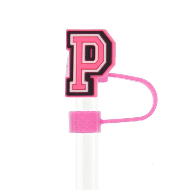 1PC Pink Letter PVC Straw Covers Cap Compatible For Most 30&40Oz Cup 10mm Straw Toppers Reusable Splash Proof Straw Caps