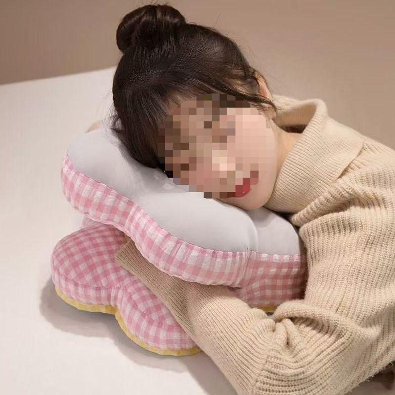 Grid Flower Office Nap Pillow: Soft Face Down, Neck Support for Desk or Chair