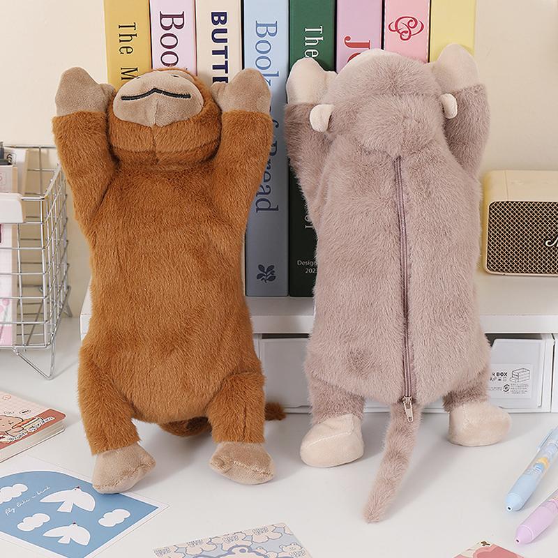 New New Cute Cartoon Gorilla Plush Pen Bag Funny Student Animal Pencil Cases Fashion Large Capacity Stationery Storage Bag Gifts