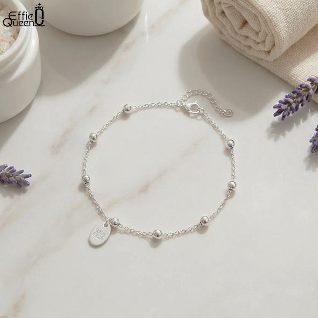 EFFIE QUEEN 925 Sterling Silver 3MM Beads Ball Chain Bracelet Simple Jewelry for Women Gift Rhodium Plated Trend Bracelet SB67