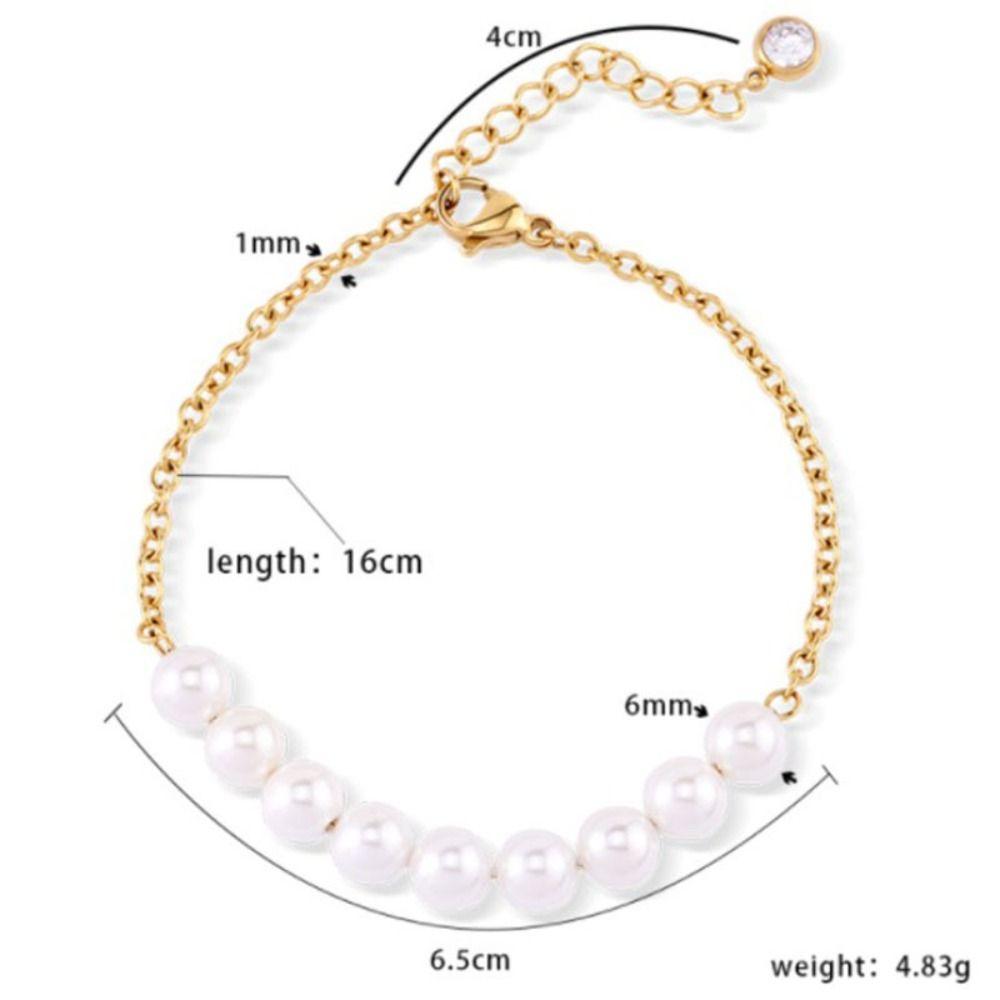 Steel Chain Pearl Bracelets Gold Color Beads Bracelets Dainty Simple Thin Pulseras  Party Wedding