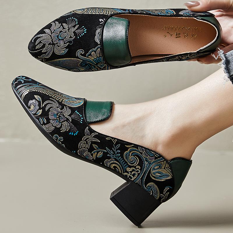 Fashion GKTINOO 2025 Spring New Ethnic Style Pointed toe High Heels Shoes Versatile Retro Genuine Leather Pumps Women's Shoes