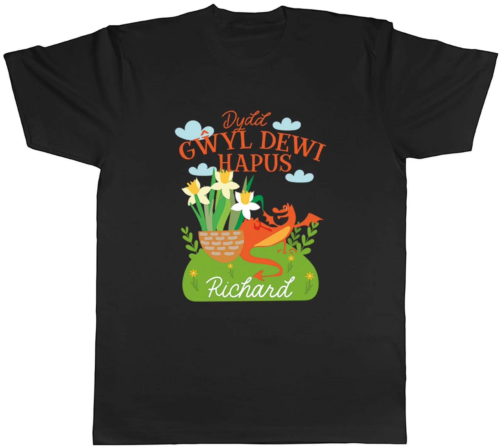 Personalised Dydd Gwyl Dewi Hapus Dragon Daffodil Mens T-Shirt Tee Gift Top S