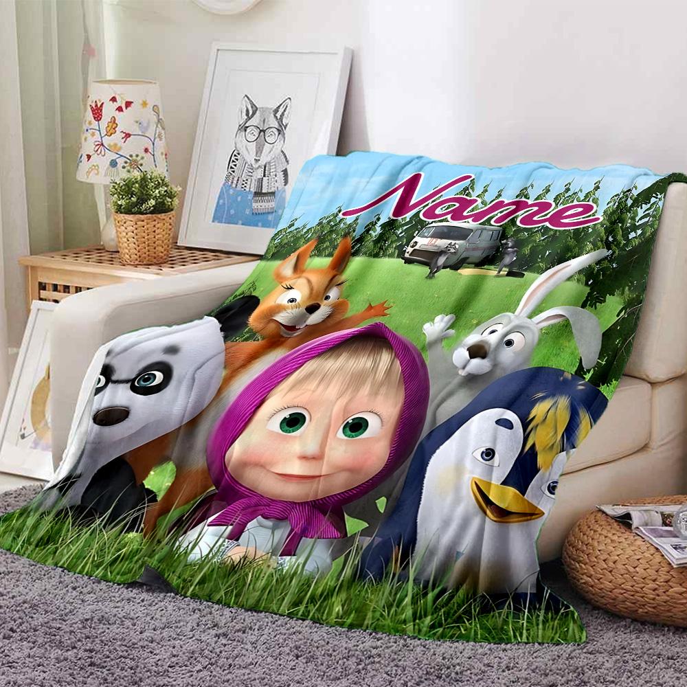 Custom Name Bear Family Adventure flannel Blanket for Super Soft Cute Comfort Blanket for Travel Bedding Couch Sofa Blanket