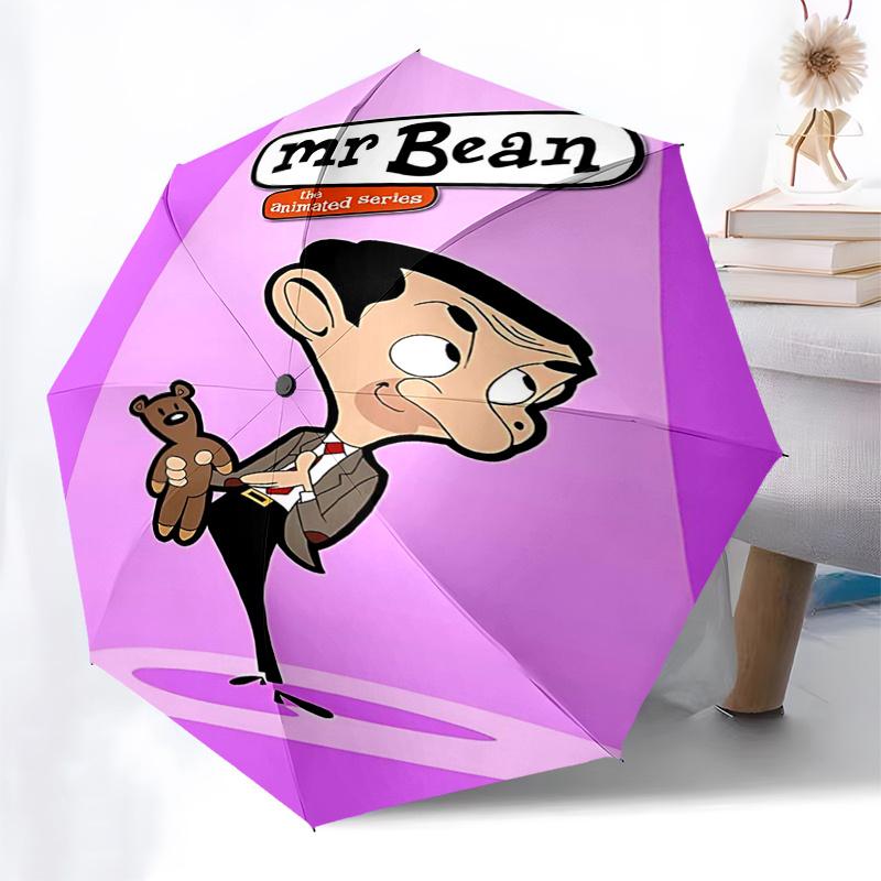 Ombrello da Viaggio a Tema Mr. Bean - 8 Stecche, Apertura e Chiusura Automatica, Design Pieghevole Portatile, Ombrello Compatto ed Elegante Adatto per Esterni