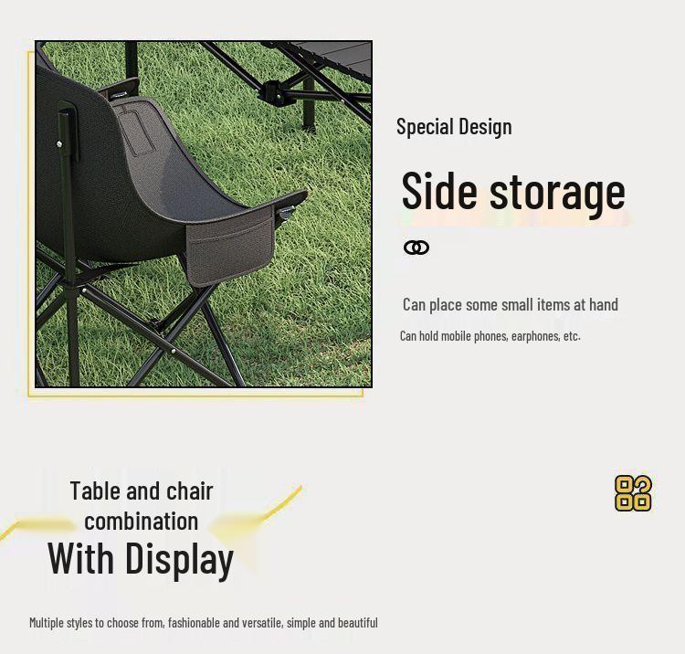 High-Back Portable Moon Chair and Folding Table Set for Camping and Picnic