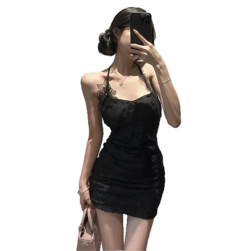 French Lace Suspender Dress Women's Summer New Pure Desire Style Birthday Slim Hip Skirt Neck Dress