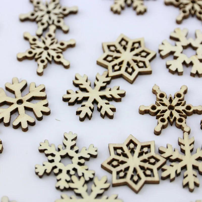 100pcsWooden Shape Snowflakes Mix Christmas Ornaments Pendants New Year Decorations for Home