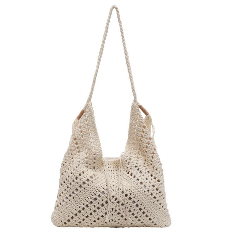 Lazy Wind Relaxation Large Capacity Woven Bag for Women's Summer Beach Vacation Single Shoulder Beach Bag Straw Woven Tote Bag