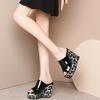 2025 Fashion Summer New Arrival Leopard Print Wedge Strappy Sandals Women's Sensual Glossy Fashion Trendy Shoes