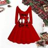 Women Christmas Print Midi Dress, Long Sleeve V‑Neck Furry Trim A‑Line Party Dress, Christmas Limited Edition