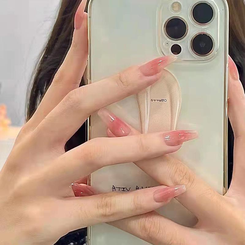 Simple Blush Ice Translucent Nail Art Tips - Long, Detachable, Wearable Fake Nails for Students