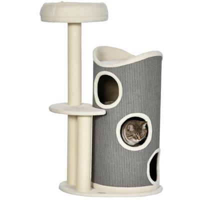 Cat Tree with Cat Bed and Scratching Barrel for Cats, 60 Cm X 44.5 Cm X 109 Cm, Grey + Natural + White