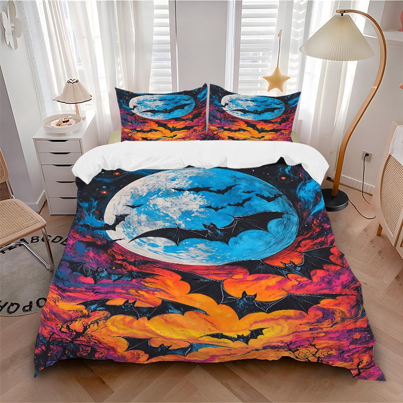 

3pc Moonlit Bats terrifying Cover Set - 1 Quilt Cover + 2 Pillowcases, All Seasons Bedroom Setting, Perfect for Home072 135x200cm