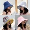 Wide Brim Cotton Summer Hat Women Packable Reversible Floral Bucket Hat UV Sun Protection Wide Brim Summer Beach Cap Double Sided Floppy Sun Hats