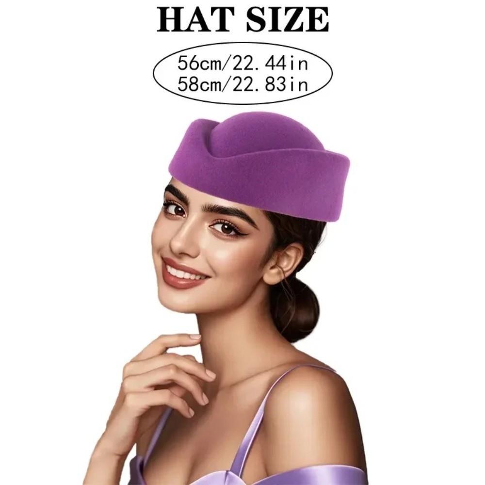 Formal Stewardess Hat Solid Felt Beret Fashion Flight Attendant Hat  Women Headwear