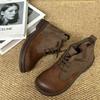 Ankle Boots Platform Women Genuine Leather Cross-tied Lace Sewing Female Autumn Shoes Handmade Round Toe Women Boots