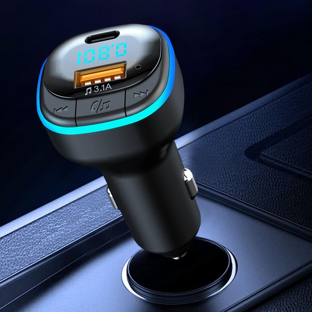 Bluetooth-Compatible 5.0 Car Phone Charger Fast Charging USB Type C Cigarette Lighter MP3 Music Player for Family Travel