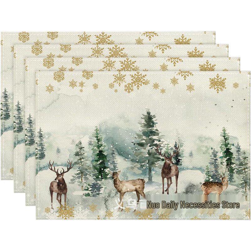 Christmas Snowman & Snowflake Plaid Insulated Placemat - Festive Table Decoration