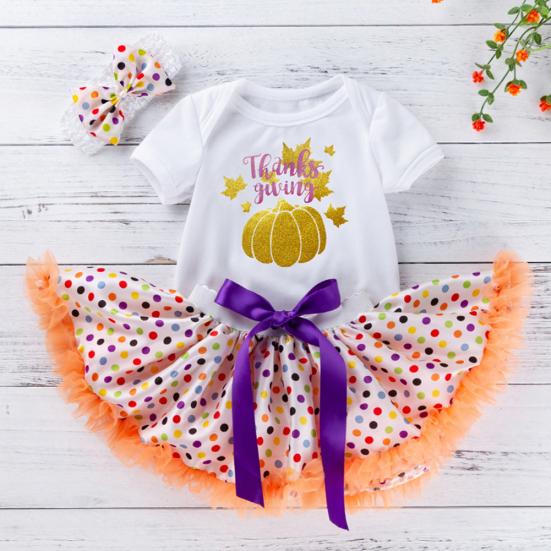 

Комбинезон с принтом тыквы на День Благодарения, юбка, повязка на голову, детский комбинезон, костюм